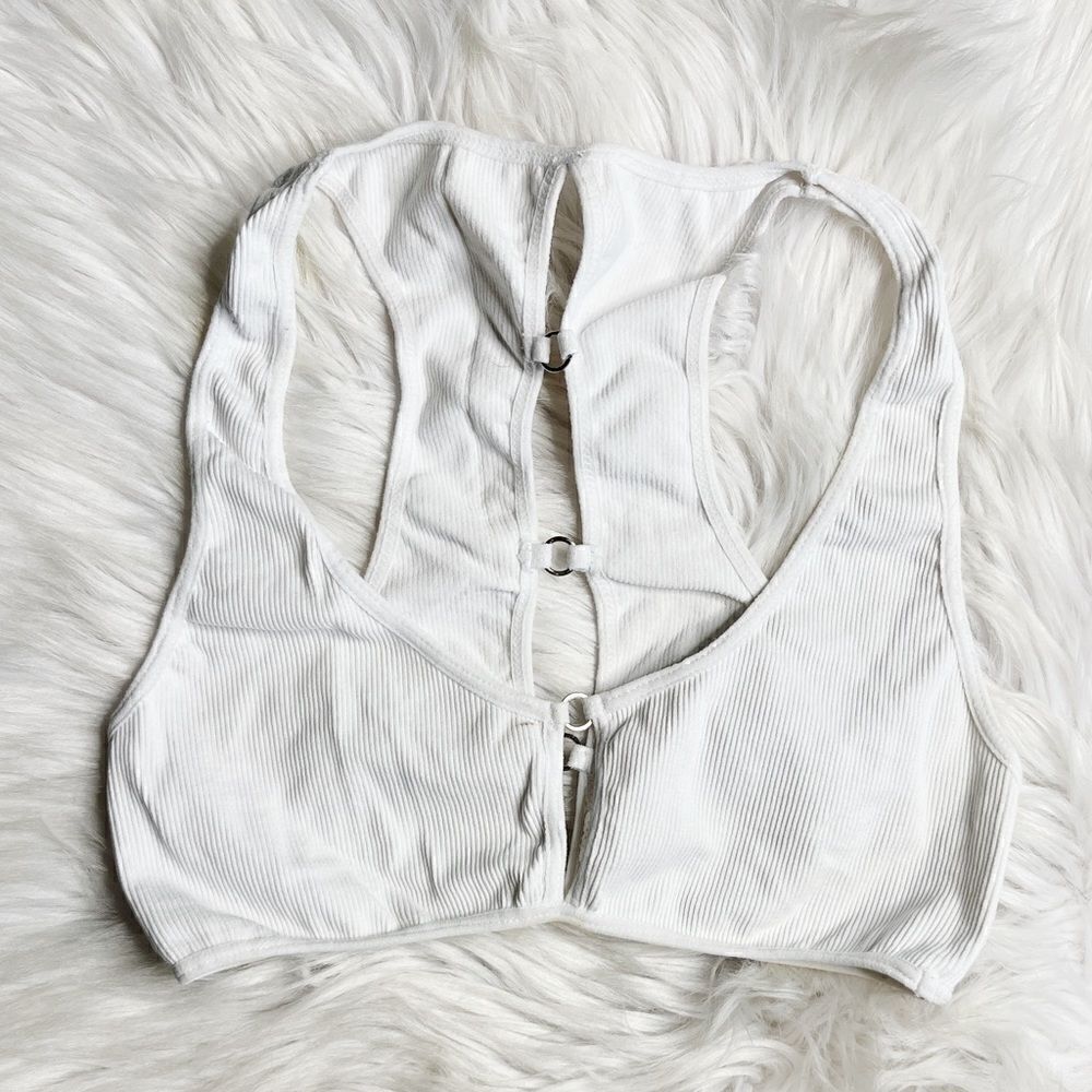 Youmita Caged Cut Out Racerback Ribbed Sports Bra White